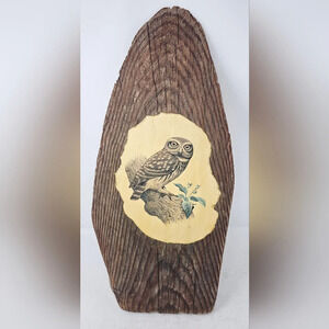 Vintage Decopauge Owl Picture On Standing Wood~Picture By Murr Signed 1958